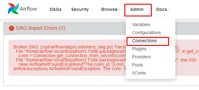 Airflow Connections menu