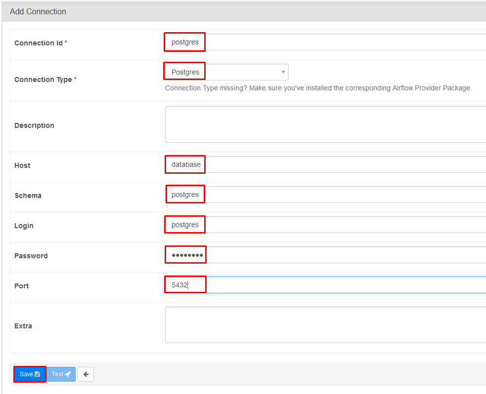 Airflow PostgreSQL connection details